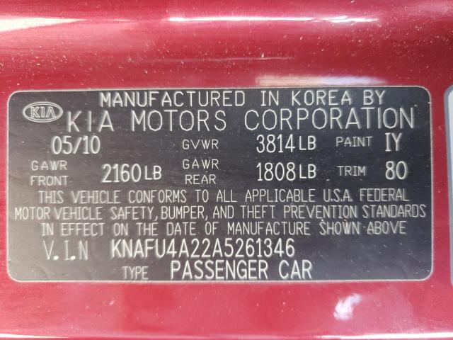 Photo 9 VIN: KNAFU4A22A5261346 - KIA FORTE EX 