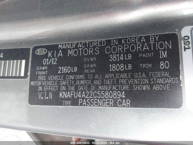 Photo 8 VIN: KNAFU4A22C5580894 - KIA FORTE 