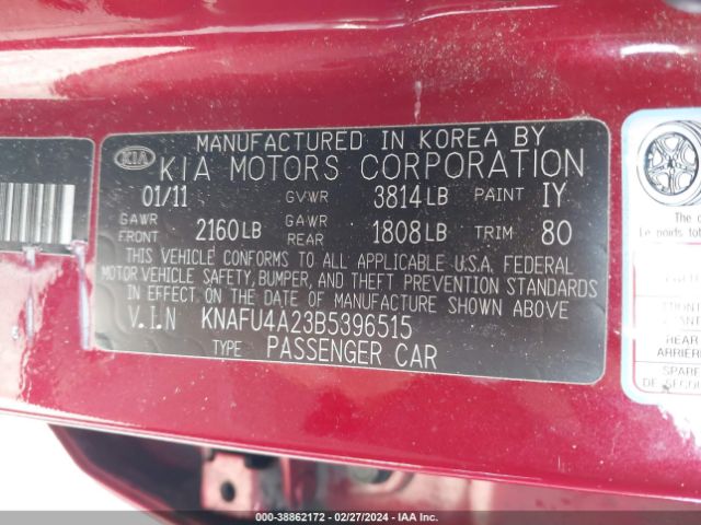 Photo 8 VIN: KNAFU4A23B5396515 - KIA FORTE 