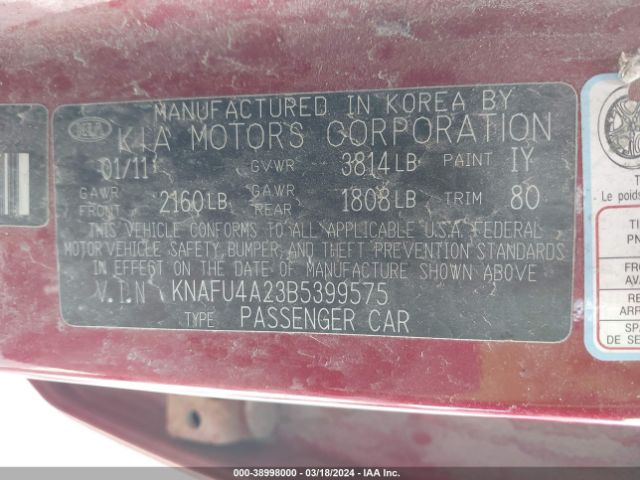 Photo 8 VIN: KNAFU4A23B5399575 - KIA FORTE 