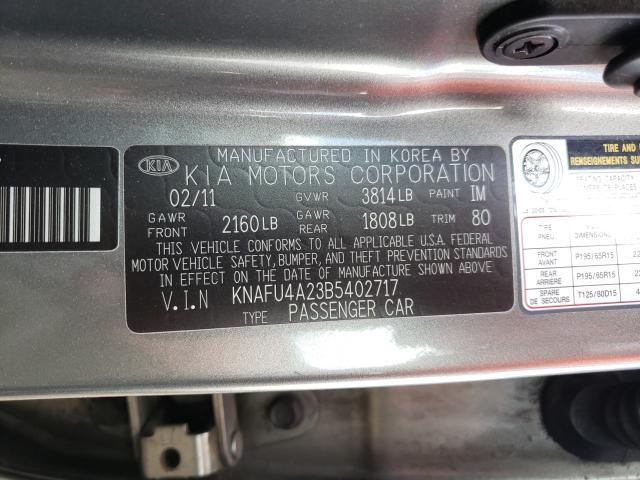 Photo 9 VIN: KNAFU4A23B5402717 - KIA FORTE EX 