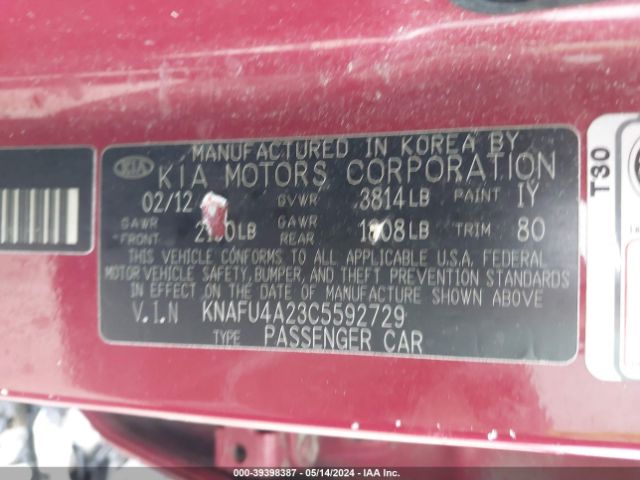 Photo 8 VIN: KNAFU4A23C5592729 - KIA FORTE 