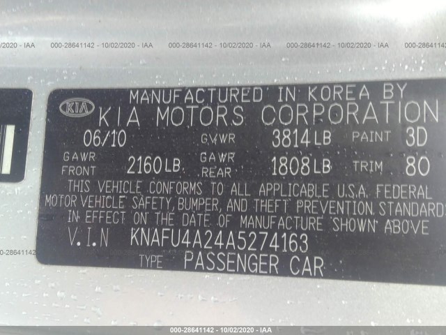 Photo 8 VIN: KNAFU4A24A5274163 - KIA FORTE 