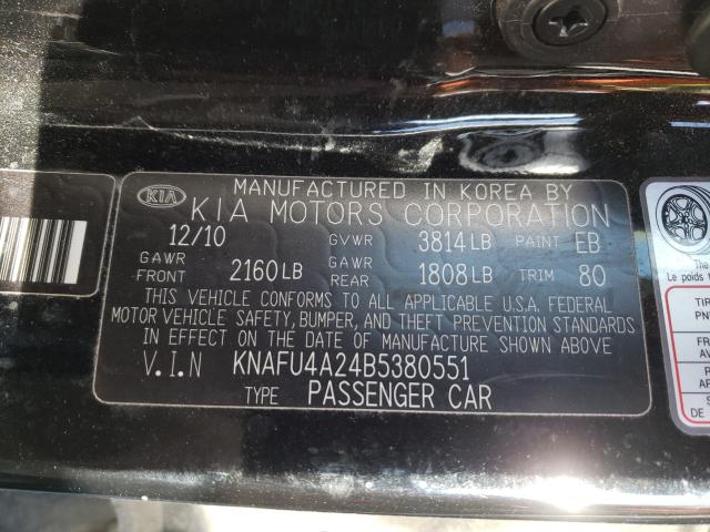 Photo 9 VIN: KNAFU4A24B5380551 - KIA FORTE EX 