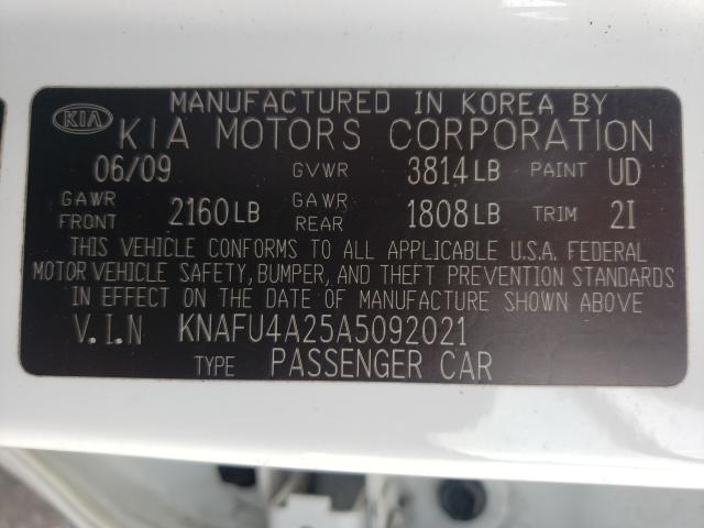 Photo 9 VIN: KNAFU4A25A5092021 - KIA FORTE EX 