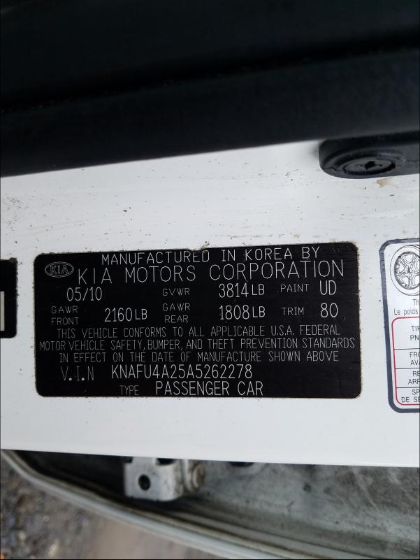 Photo 9 VIN: KNAFU4A25A5262278 - KIA FORTE EX 