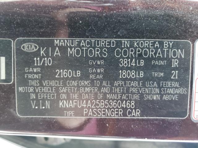 Photo 9 VIN: KNAFU4A25B5360468 - KIA FORTE EX 