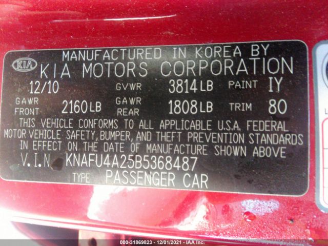 Photo 8 VIN: KNAFU4A25B5368487 - KIA FORTE 