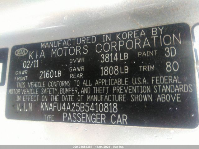 Photo 8 VIN: KNAFU4A25B5410818 - KIA FORTE 