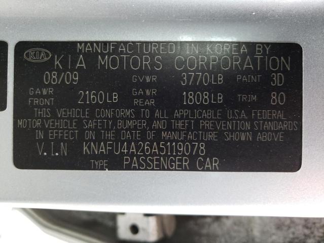 Photo 9 VIN: KNAFU4A26A5119078 - KIA FORTE EX 