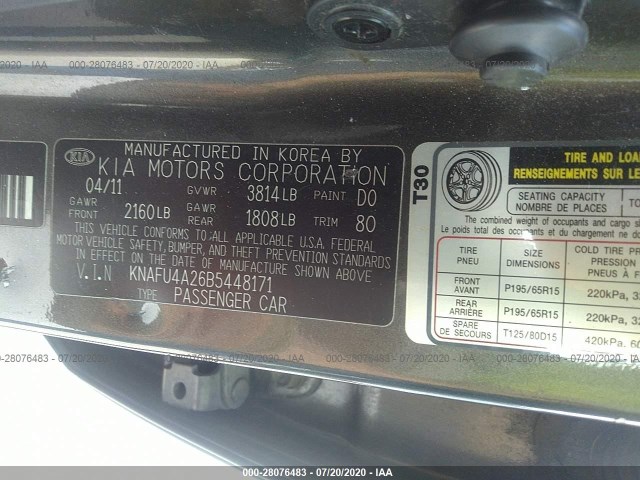 Photo 8 VIN: KNAFU4A26B5448171 - KIA FORTE 