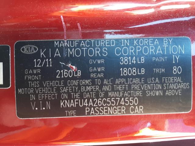 Photo 9 VIN: KNAFU4A26C5574550 - KIA FORTE EX 