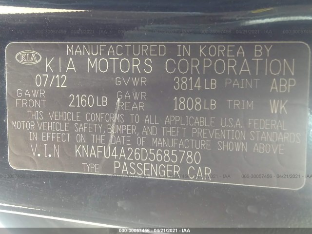 Photo 8 VIN: KNAFU4A26D5685780 - KIA FORTE 