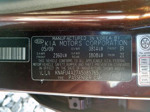 Photo 9 VIN: KNAFU4A27A5085765 - KIA FORTE EX 