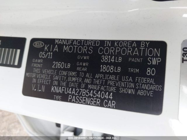 Photo 8 VIN: KNAFU4A27B5454044 - KIA FORTE 