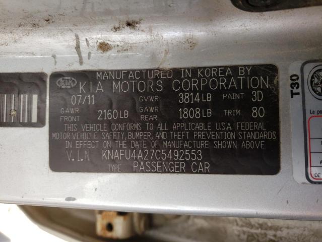 Photo 9 VIN: KNAFU4A27C5492553 - KIA FORTE EX 