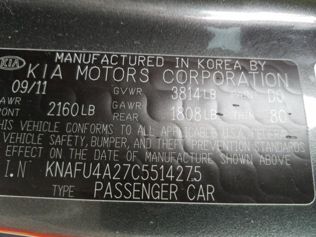 Photo 9 VIN: KNAFU4A27C5514275 - KIA FORTE EX 