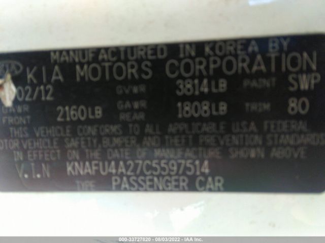 Photo 8 VIN: KNAFU4A27C5597514 - KIA FORTE 