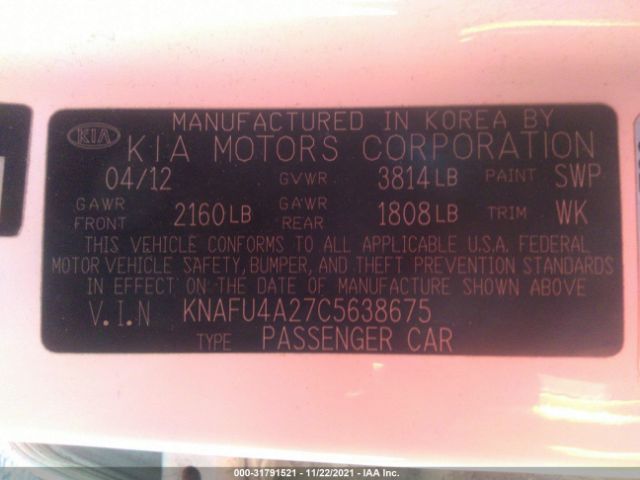 Photo 8 VIN: KNAFU4A27C5638675 - KIA FORTE 