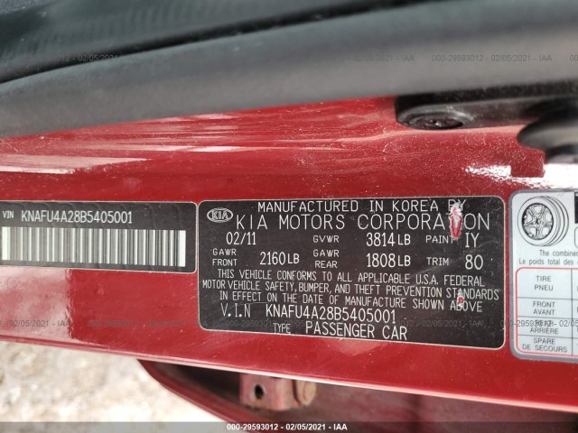 Photo 8 VIN: KNAFU4A28B5405001 - KIA FORTE 