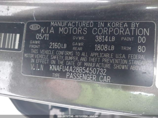 Photo 8 VIN: KNAFU4A28B5450732 - KIA FORTE 