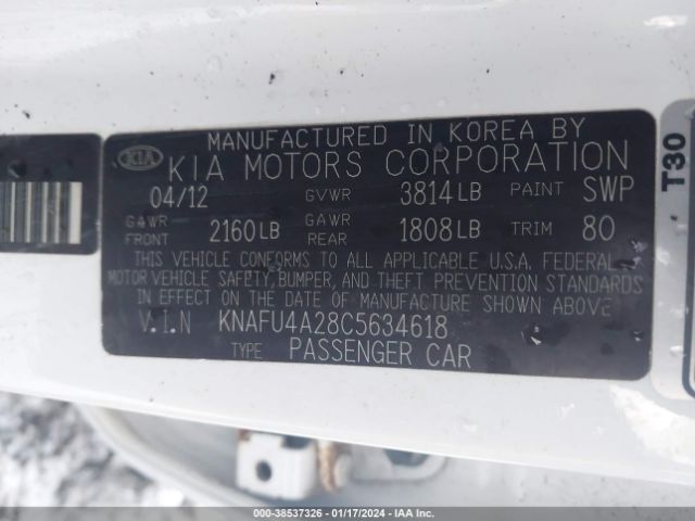 Photo 8 VIN: KNAFU4A28C5634618 - KIA FORTE 