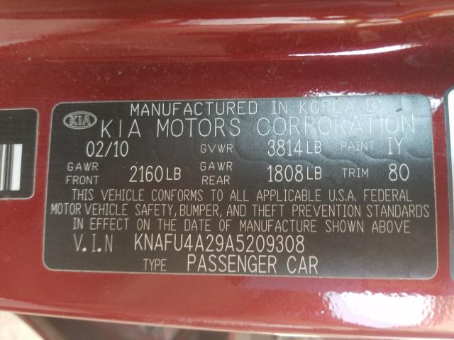 Photo 9 VIN: KNAFU4A29A5209308 - KIA FORTE EX 