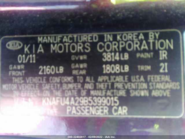 Photo 8 VIN: KNAFU4A29B5399015 - KIA FORTE 