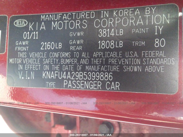 Photo 8 VIN: KNAFU4A29B5399886 - KIA FORTE 