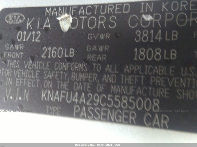 Photo 8 VIN: KNAFU4A29C5585008 - KIA FORTE 