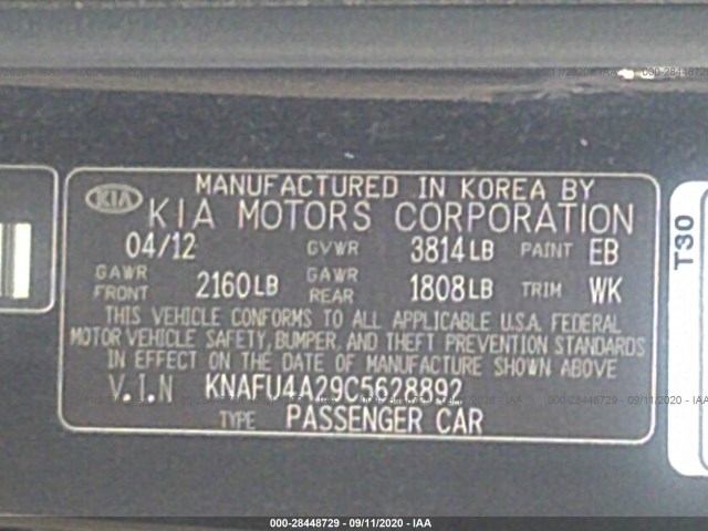 Photo 8 VIN: KNAFU4A29C5628892 - KIA FORTE 