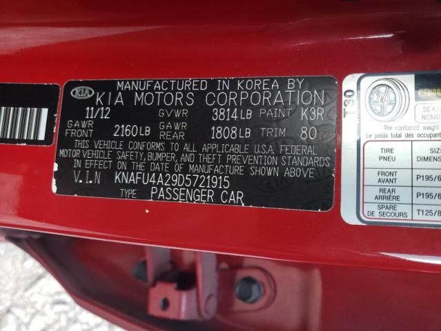 Photo 9 VIN: KNAFU4A29D5721915 - KIA FORTE EX 