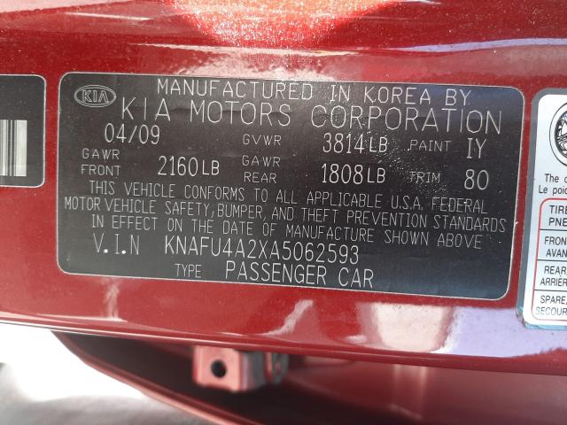 Photo 9 VIN: KNAFU4A2XA5062593 - KIA FORTE EX 