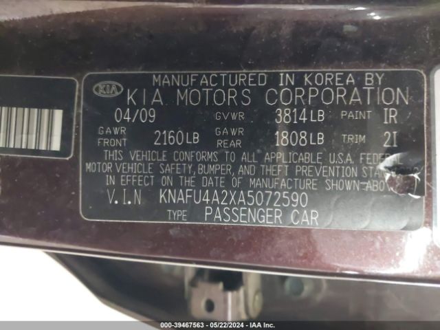 Photo 8 VIN: KNAFU4A2XA5072590 - KIA FORTE 