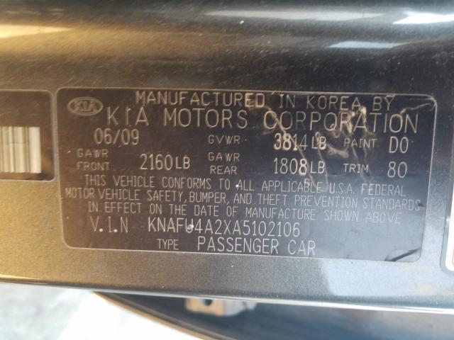 Photo 9 VIN: KNAFU4A2XA5102106 - KIA FORTE EX 