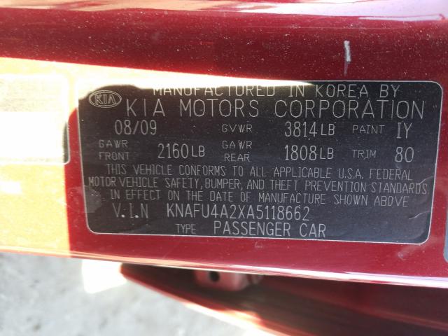 Photo 9 VIN: KNAFU4A2XA5118662 - KIA FORTE EX 