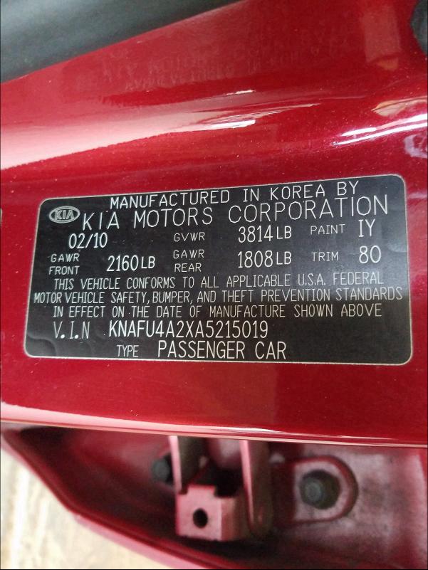 Photo 9 VIN: KNAFU4A2XA5215019 - KIA FORTE EX 