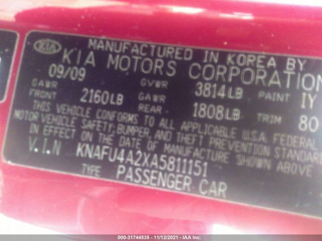 Photo 8 VIN: KNAFU4A2XA5811151 - KIA FORTE 