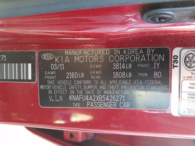 Photo 9 VIN: KNAFU4A2XB5426271 - KIA FORTE EX 