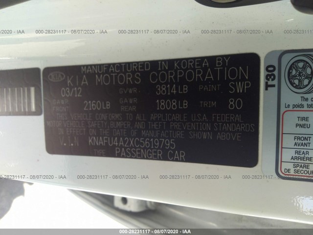 Photo 8 VIN: KNAFU4A2XC5619795 - KIA FORTE 