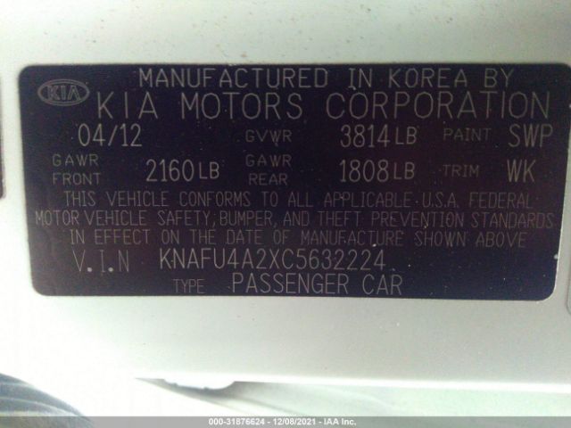 Photo 8 VIN: KNAFU4A2XC5632224 - KIA FORTE 