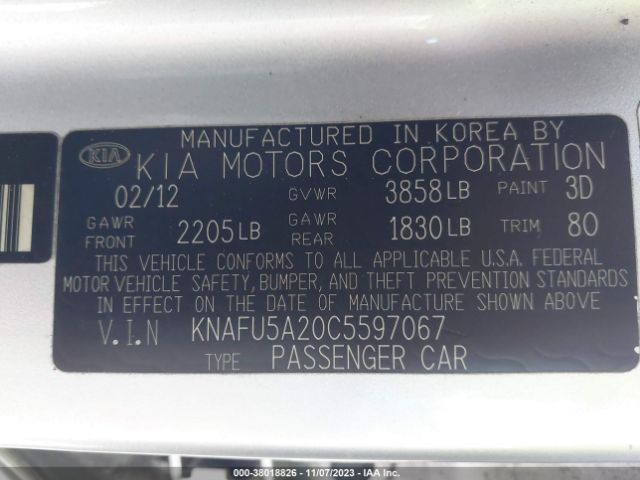 Photo 8 VIN: KNAFU5A20C5597067 - KIA FORTE 