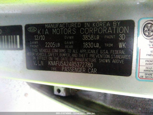 Photo 8 VIN: KNAFU5A24B5372780 - KIA FORTE 5-DOOR 