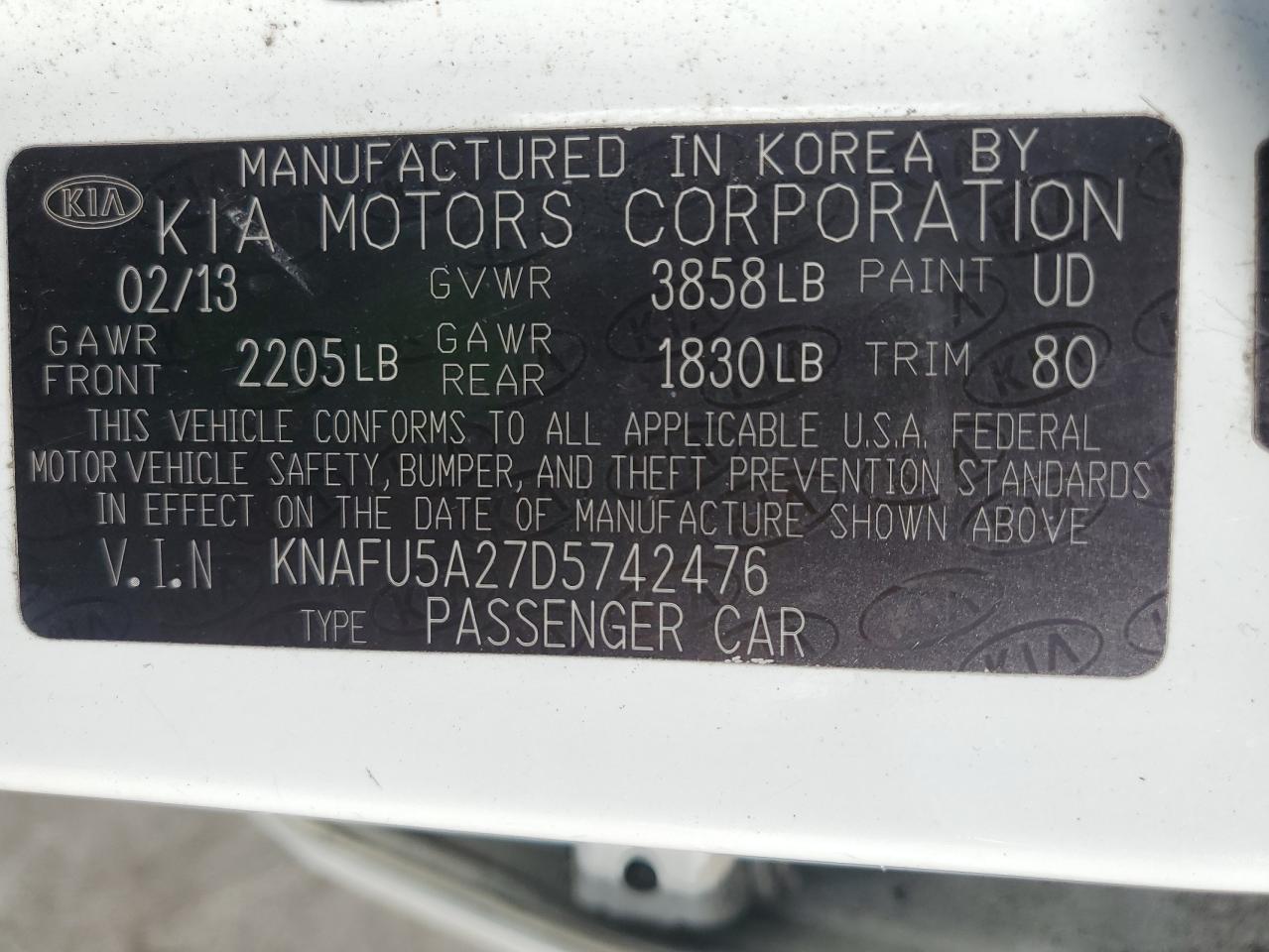 Photo 11 VIN: KNAFU5A27D5742476 - KIA FORTE 