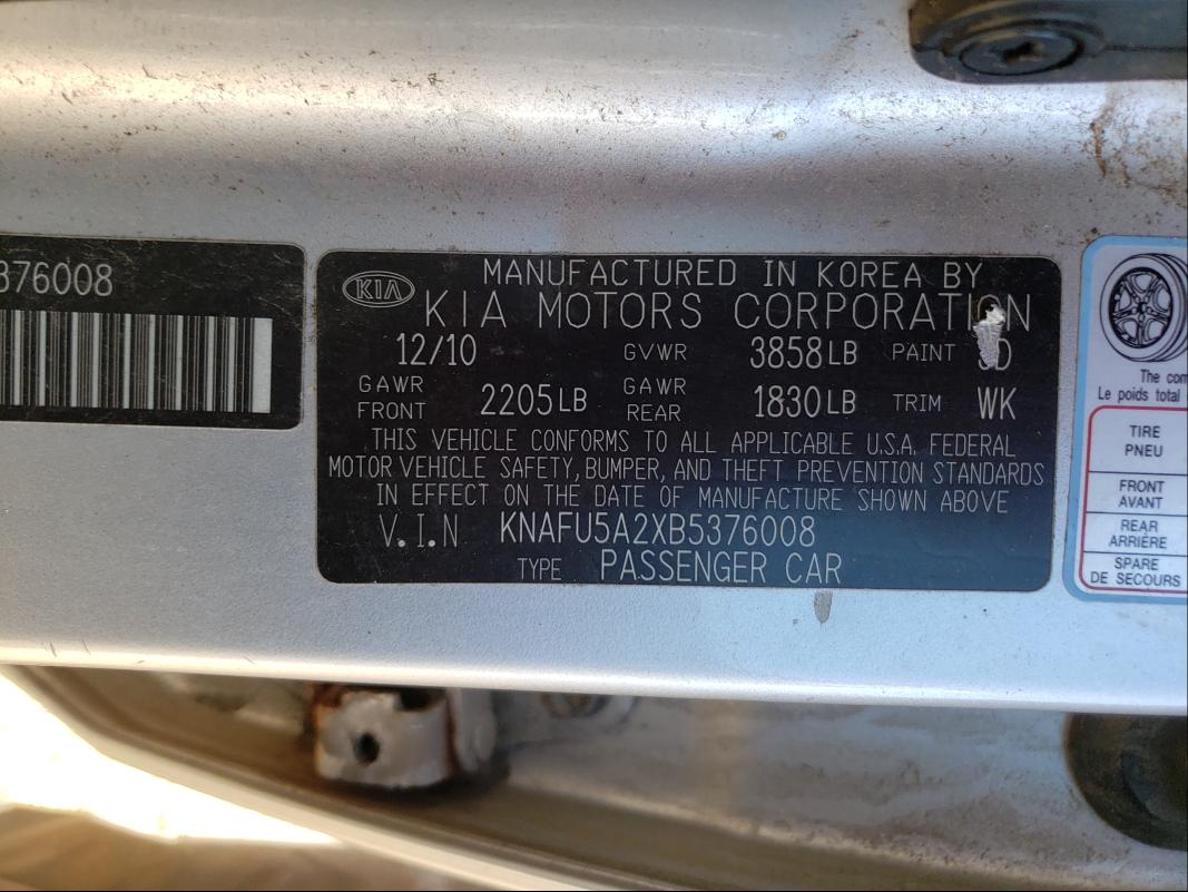 Photo 9 VIN: KNAFU5A2XB5376008 - KIA FORTE EX 