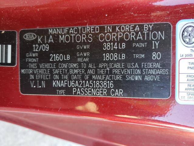 Photo 9 VIN: KNAFU6A21A5183816 - KIA FORTE EX 