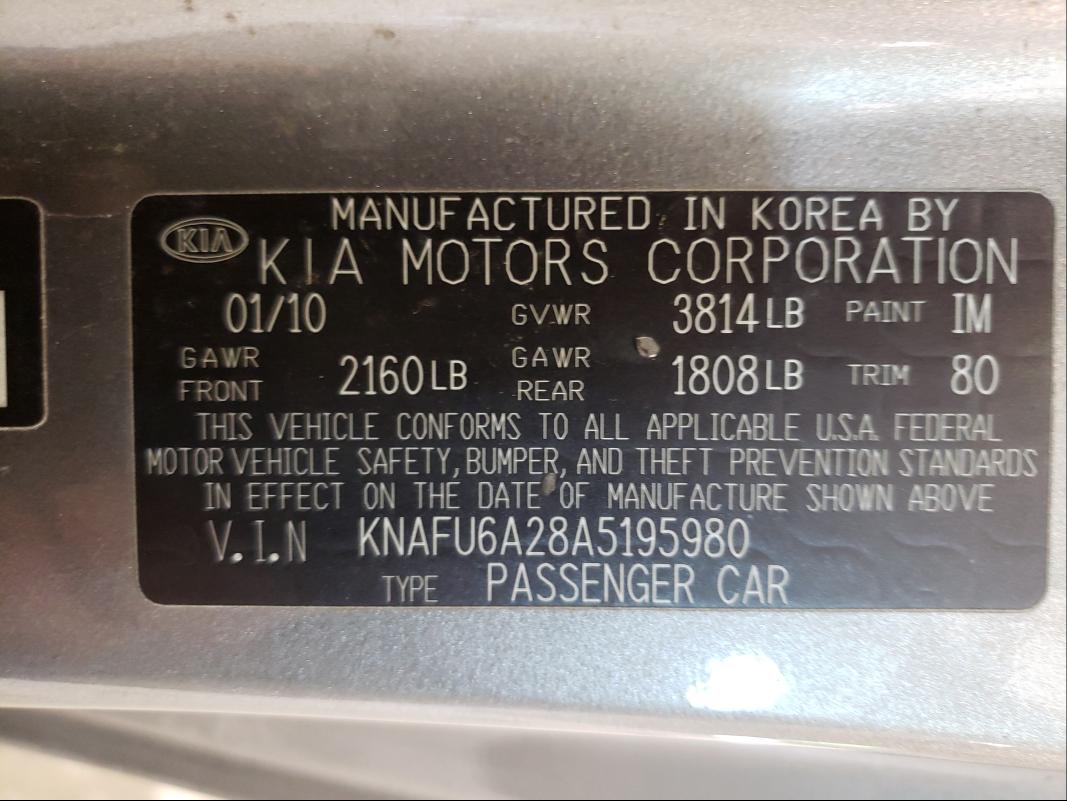 Photo 9 VIN: KNAFU6A28A5195980 - KIA FORTE EX 