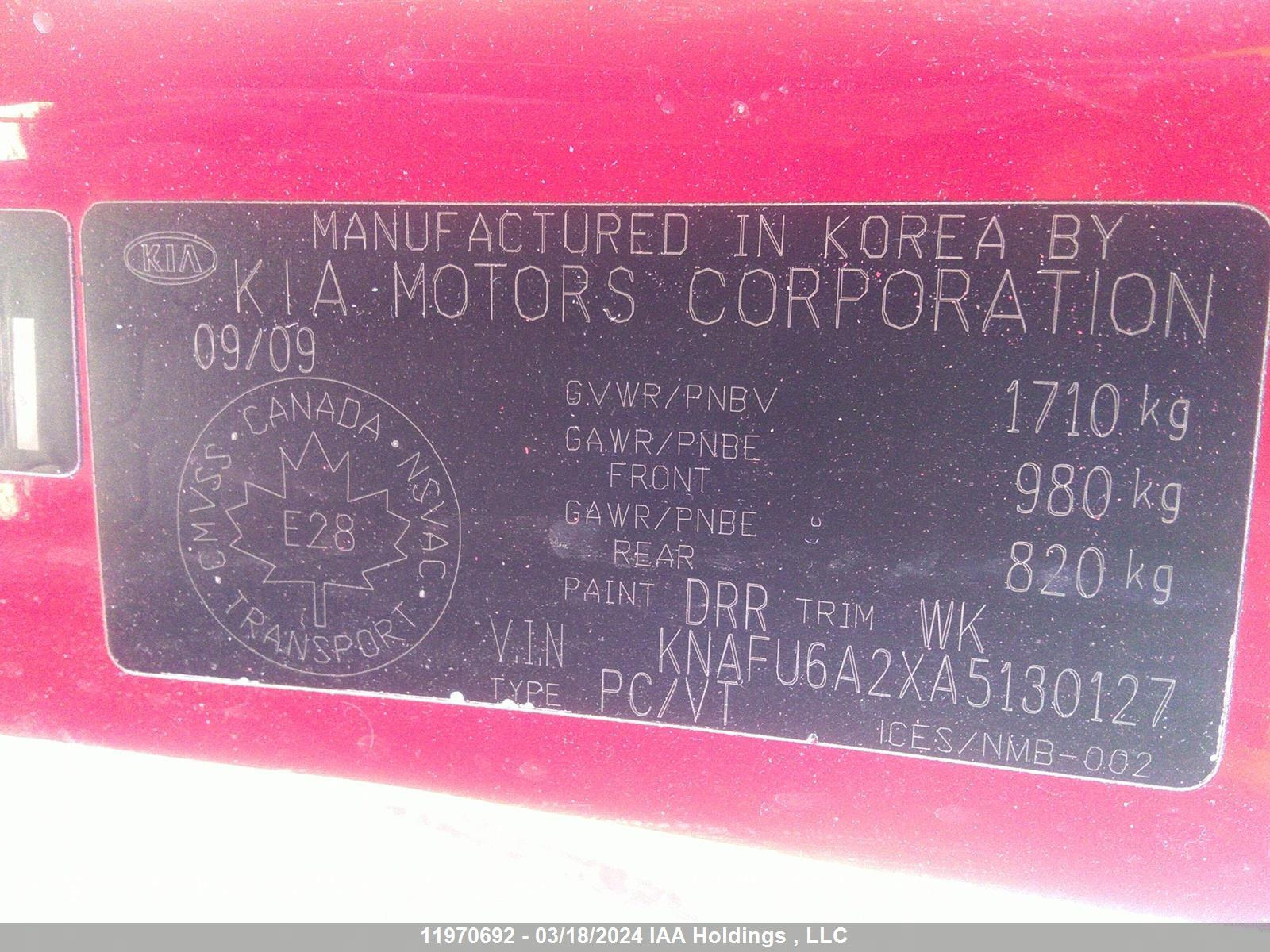 Photo 8 VIN: KNAFU6A2XA5130127 - KIA FORTE 