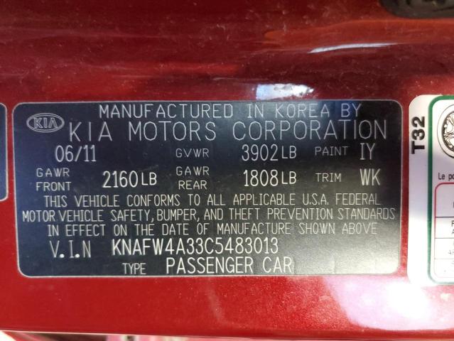 Photo 9 VIN: KNAFW4A33C5483013 - KIA FORTE SX 