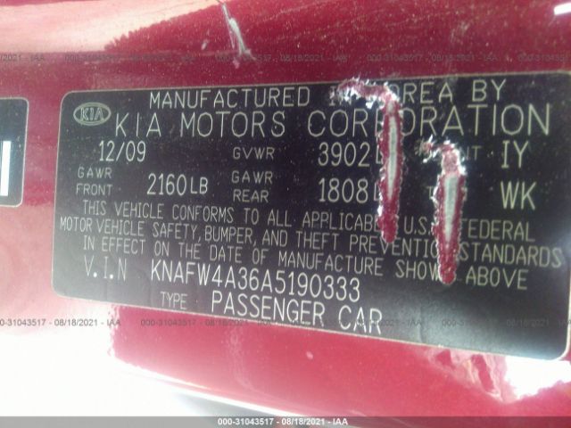 Photo 8 VIN: KNAFW4A36A5190333 - KIA FORTE 